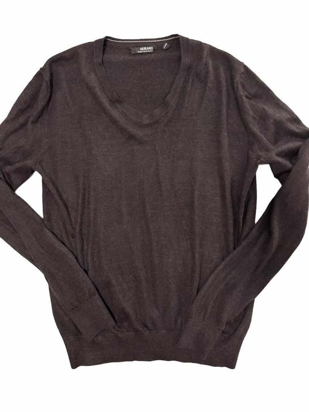 Murano Modern Performance Brown V-Neck Long Sleeve Sweater